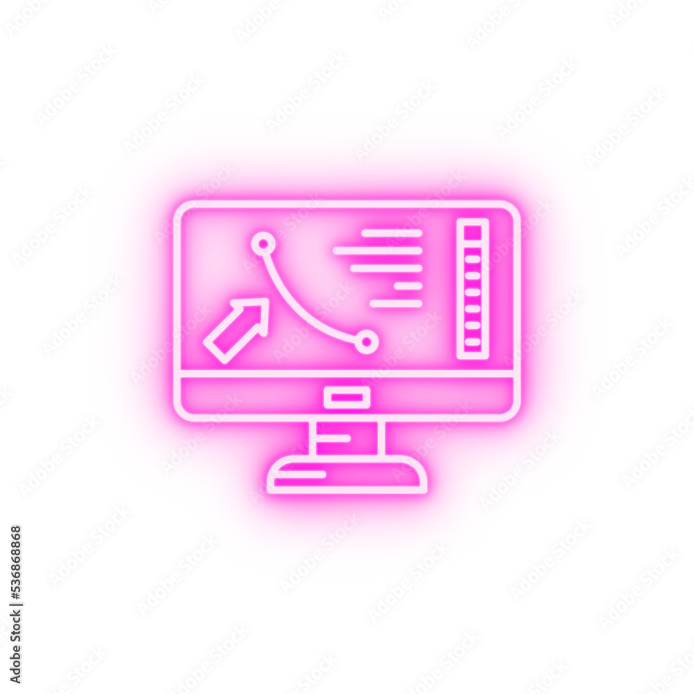 3D printing monitor neon icon 3D printing monitor neon icon