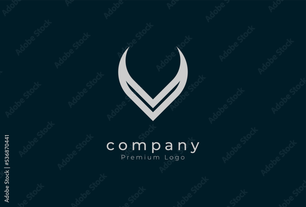 Fototapeta premium Initial V horn Logo, minimalist letter V with horn design logo, vector illustration