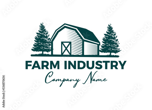 Vintage farm logo design - barn wood building house farm cow cattle