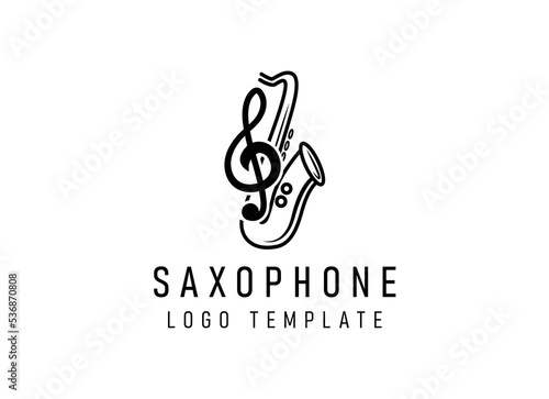 Trumpet logo design, generate melody, musical jazz instrument vector sketch illustration