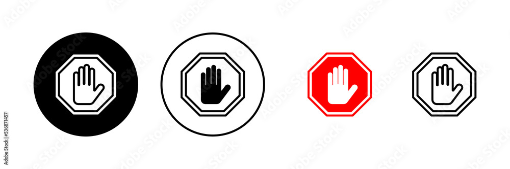 Stop icon vector. stop road sign. hand stop sign and symbol. Do not enter stop red sign with hand Stop icon vector. stop road sign. hand stop sign and symbol. Do not enter stop red sign with hand