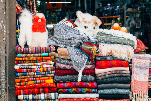 colorful souvenirs at peruvian store photo