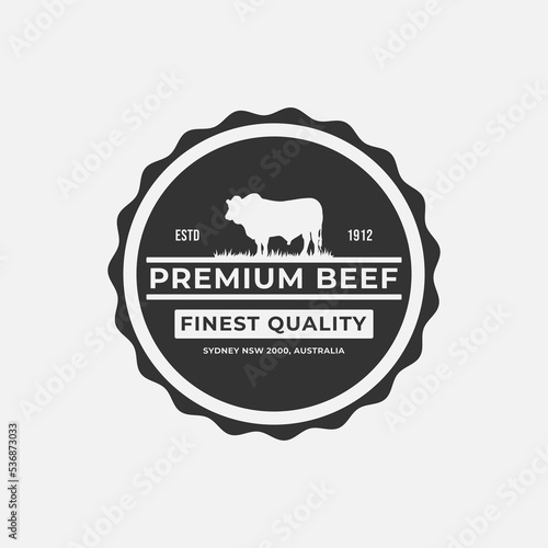Simple Premium Beef Label or Organic Beef Label Isolated Vector. Useful for premium labels on beef products. For organic cattle farming company logo brand.