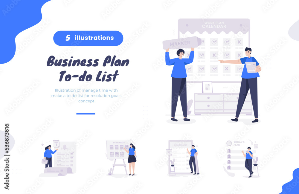 Business plan time management illustration bundle pack