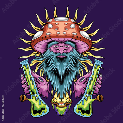 Psychedelic mushroom man with sun