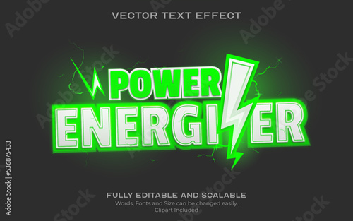Power Energizer Text effect. bold fresh green electric storm text effect