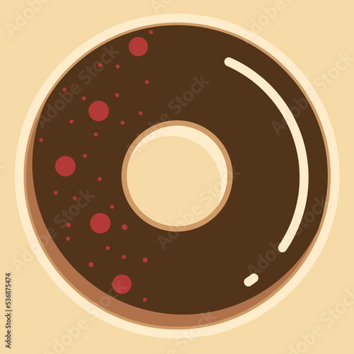 Chocolate doughnut with berry sauce topping vector isolated on cream background