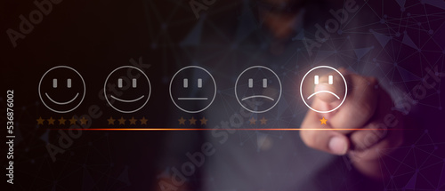 Bad rating and negative reviews and customer experience dissatisfied concept, reputation management and customer relations. Bad review, bad service dislike bad quality, low rating. photo