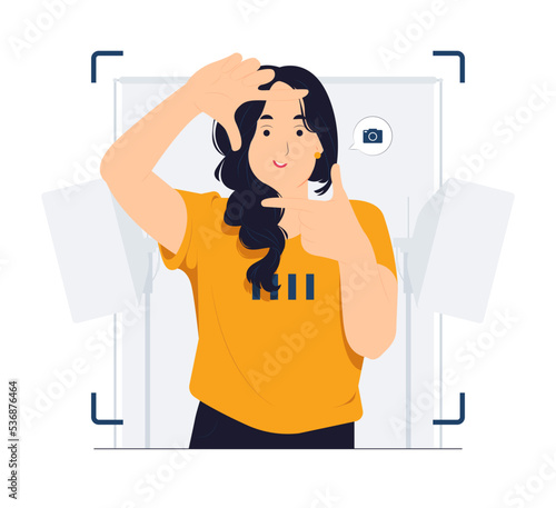 Professional photographer taking pictures with camera shot gesture concept illustration