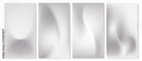 Vector set of mesh gradient backgrounds in silver or light gray. Abstract background design for social media stories, wallpaper, posters, package design, web banners, etc.