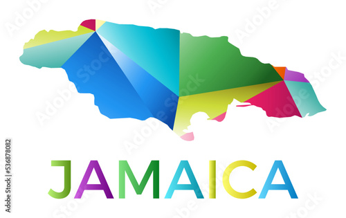 Bright colored Jamaica shape. Multicolor geometric style country logo. Modern trendy design. Superb vector illustration.