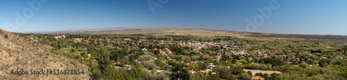 Summer morning landscape of small town La Cumbre, Cordoba. Taken from the top of a hill