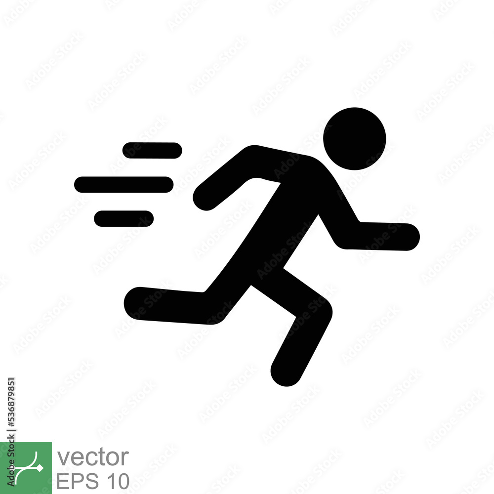 Man fast run icon. Simple solid style. Runner, athlete, person, sprint, exercise, sport concept. Glyph symbol vector illustration design isolated on white background. EPS 10.