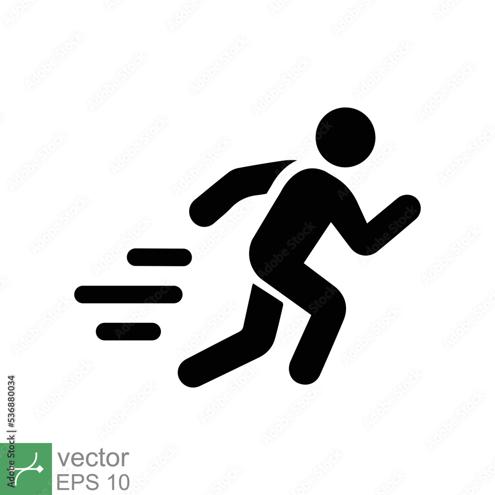 Man fast run icon. Simple solid style. Runner, athlete, person, sprint, exercise, sport concept. Glyph symbol vector illustration design isolated on white background. EPS 10. Man fast run icon. Simple solid style. Runner, athlete, person, sprint, exercise, sport concept. Glyph symbol vector illustration design isolated on white background. EPS 10.