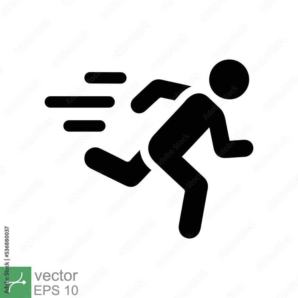Man fast run icon. Simple solid style. Runner, athlete, person, sprint, exercise, sport concept. Glyph symbol vector illustration design isolated on white background. EPS 10. Man fast run icon. Simple solid style. Runner, athlete, person, sprint, exercise, sport concept. Glyph symbol vector illustration design isolated on white background. EPS 10.