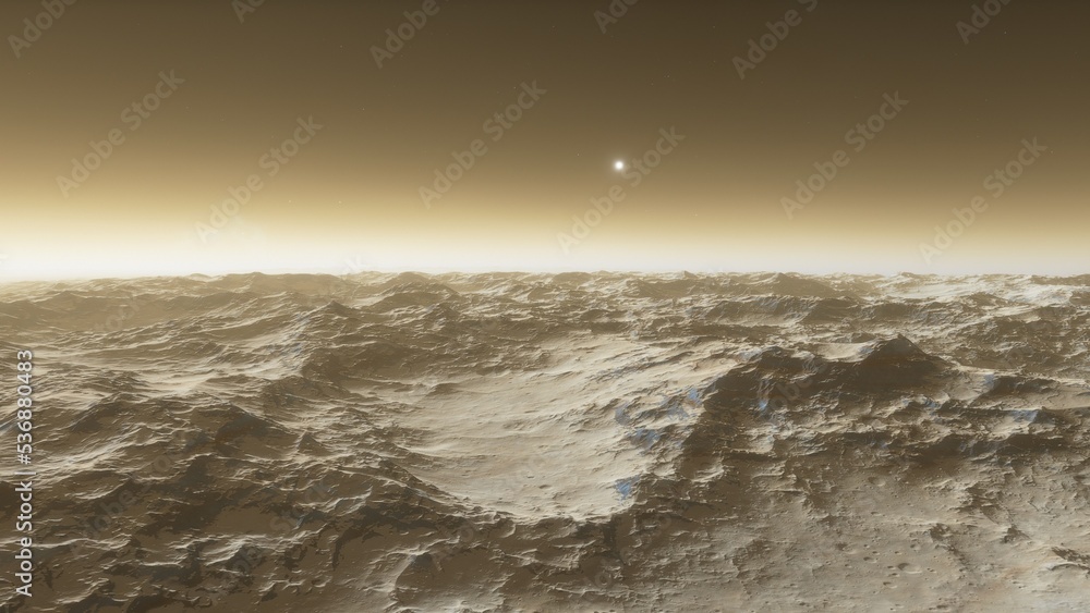 Exoplanet fantastic landscape. Beautiful views of the mountains and sky with unexplored planets. 3D illustration.
