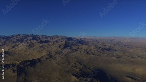 Exoplanet fantastic landscape. Beautiful views of the mountains and sky with unexplored planets. 3D illustration.  © ANDREI
