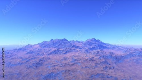 Exoplanet fantastic landscape. Beautiful views of the mountains and sky with unexplored planets. 3D illustration. 