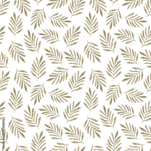 brown leaf texture watercolor seamless pattern