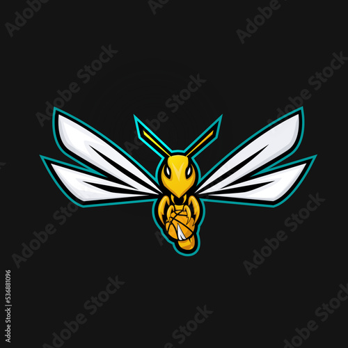 basketball team logo template with hornets vector illustration