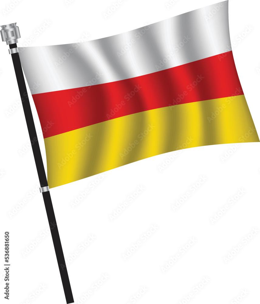 North Ossetia flag , flag of North Ossetia waving on flag pole, vector illustration EPS 10. North Ossetia flag , flag of North Ossetia waving on flag pole, vector illustration EPS 10.