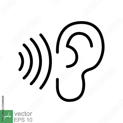 Ear listen icon. Simple outline style. Hear sound, noise, waves, deaf, human sense concept. Thin line symbol vector illustration design isolated on white background. EPS 10.