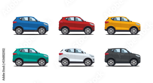 set of suv cartoon car in various color vector illustration