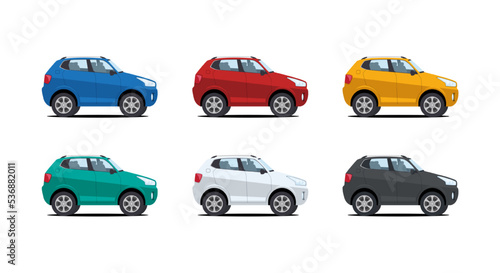 set of suv cartoon car in various color vector illustration