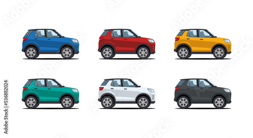 set of suv cartoon car in various color vector illustration