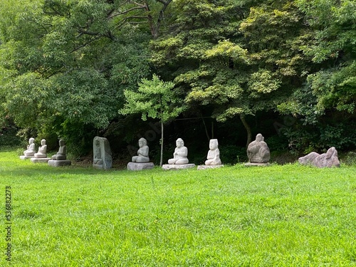 Unjusa, known as the temple of residing clouds or the temple of one thousand stone Buddhas and one thousand stone pagodas in South Korea, in the summer of 2022.  photo