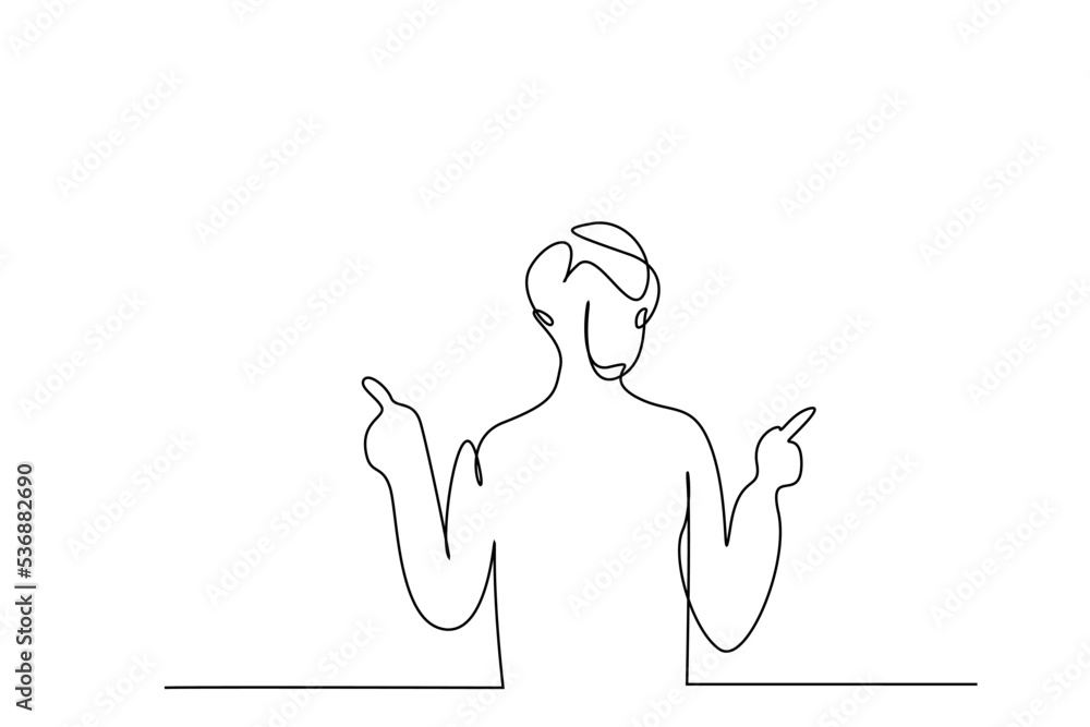 a young man shows options with index fingers of both hands a young man shows options with index fingers of both hands