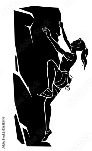 Mountain Rock Climbing, Female Silhouette Illustration