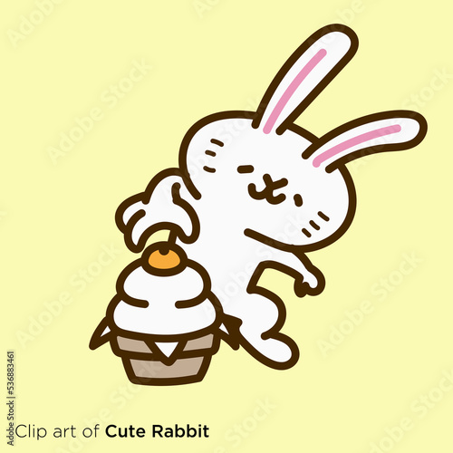 ウサギのキャラクターイラストシリーズ 「鏡餅を完成させるウサギ」