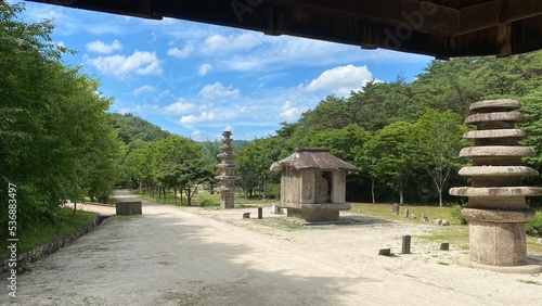 Unjusa, known as the temple of residing clouds or the temple of one thousand stone Buddhas and one thousand stone pagodas in South Korea, in the summer of 2022.  photo