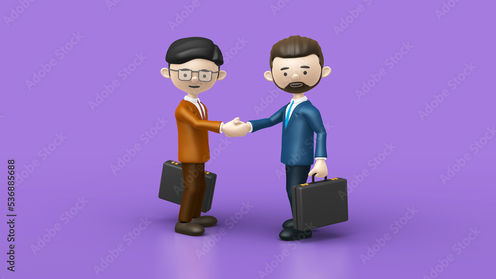 3D illustration of business people shaking hands for successful cooperation. 3D illustration of business people shaking hands for successful cooperation.
