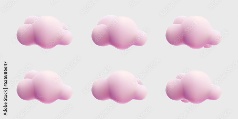 3d cloud cartoon style collection set. pink pastel 3d cloud cartoon style collection set. pink pastel