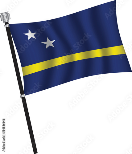 Curacao flag , flag of Curacao waving on flag pole, vector illustration EPS 10.