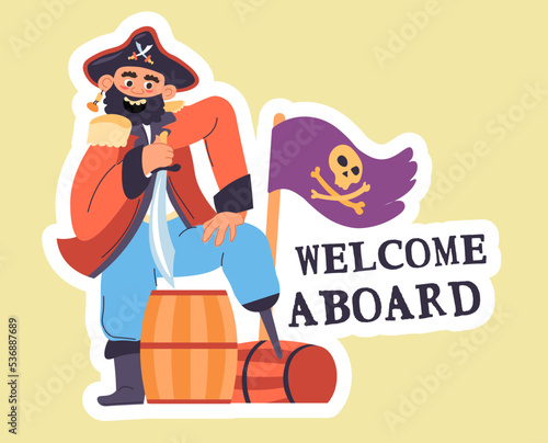 Welcome aboard, pirate party, man in costumes photo