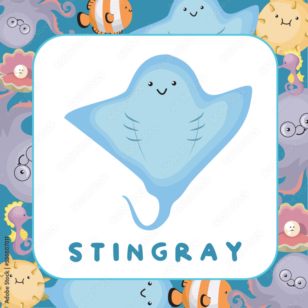 Sea animal flashcards for kids. Introducing the sea animals to children