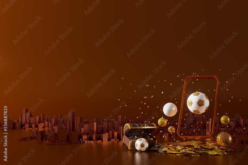 Fototapeta premium football balls object, sport ball design, football element concept, 3d illustration, abstract football technology, smartphone mobile screen, green grass field, online sport live, casino sport business