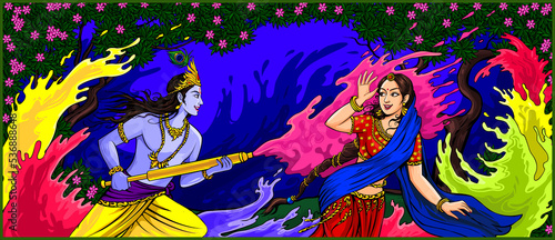Canvastavla Radha, Krishna Playing Holi(festival of colors)