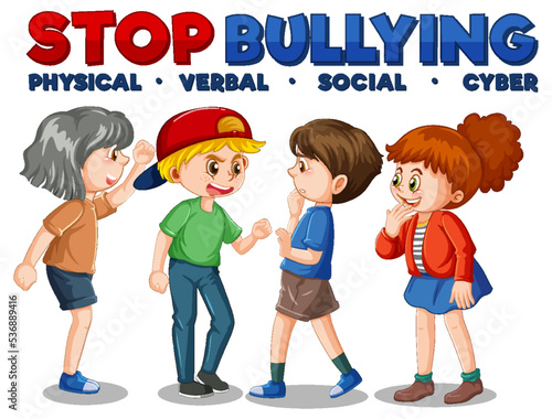 Stop Bullying text with cartoon character