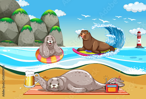 Sea lion and seal at the beach