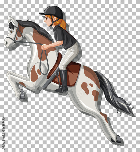 Woman riding a horse isolated