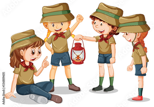 Four scout kids cartoon character