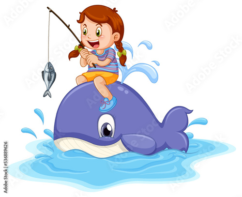 Cute girl riding on whale