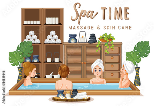 Spa time text with women in bathtub