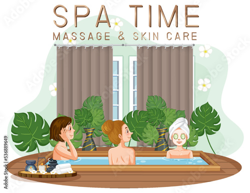 Spa time text with women in bathtub