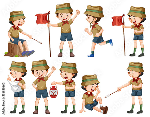 Set of different scout kids