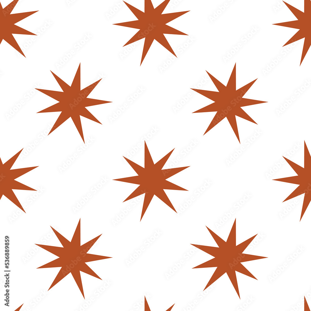 Vector flat hand drawn seamless pattern with red abctract star. Flat vector hippy boho illustration. Vector flat hand drawn seamless pattern with red abctract star. Flat vector hippy boho illustration.
